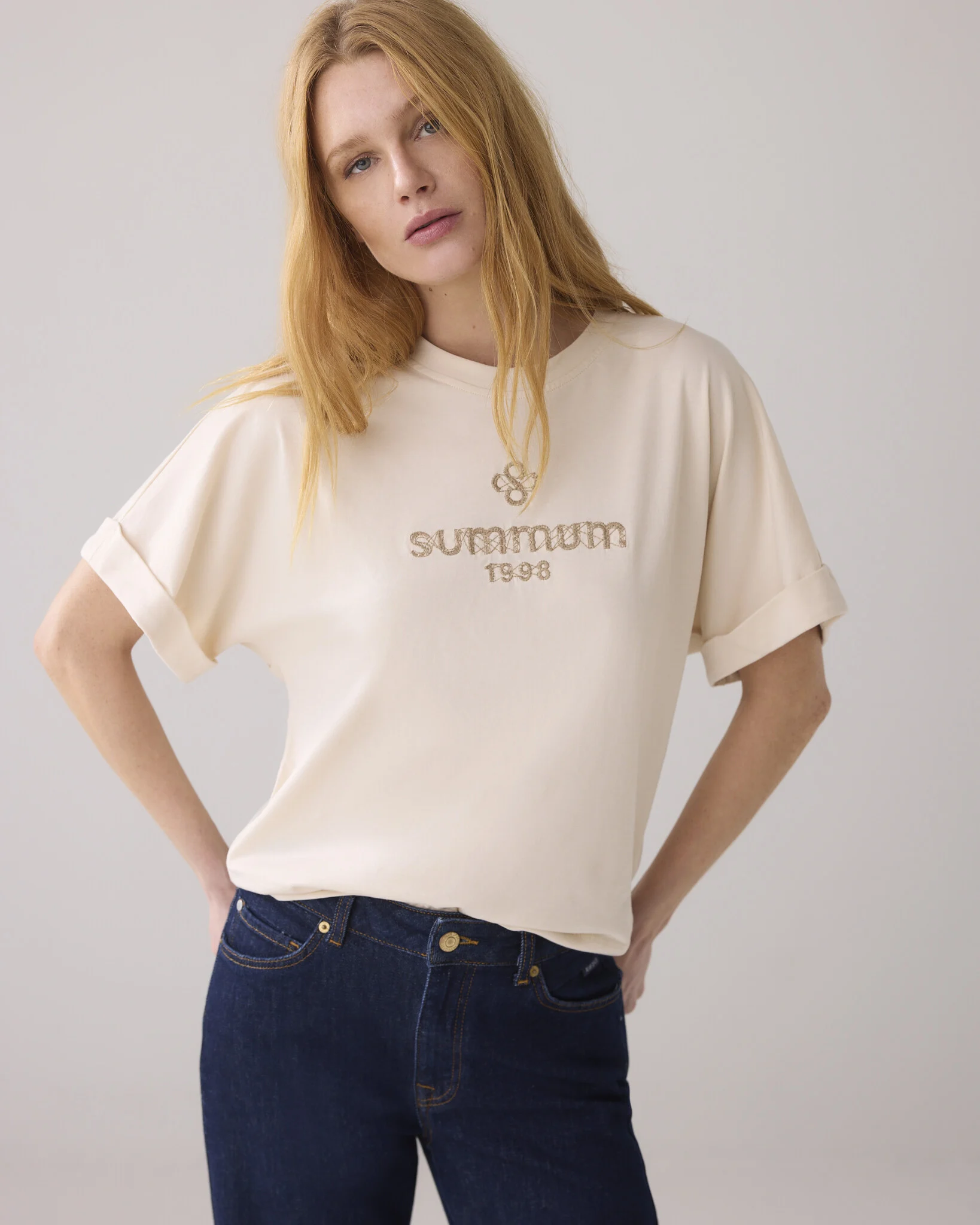 Summum 3s5128-30633 122 boxy artwork tee ivory