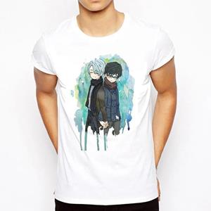 YSM Cotton Tshirt Anime T-shirt heren T-shirt mode yuri op ijs shirt O Neck wit Kort T-shirt XS wit