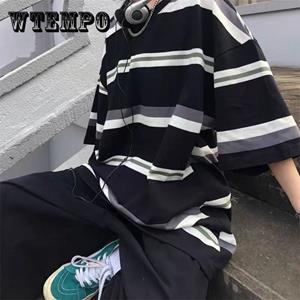 WTEMPO Gestreept heren T-shirt met korte mouwen Retro zomer dun trend veelzijdig los 5-punts T-shirt XXXL wit