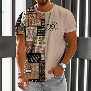 Kukebang Heren T-shirt Etnisch 3D Print Casual Korte Mouw Zomer Ronde Hals Streetwear Vintage Man Losse Sweatshirt Ademende Herenkleding S