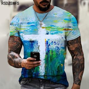 ETST WENDY 005 Jesus Cross Street Graffiti Stijl Heren 3D Geprint T-shirt Mode Vrijetijds Trend Korte Mouw Kleding Heren Oversized T-shirts M