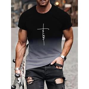 HerSight Letters Patroon Tees Gradiënt 3D Print T-shirt Mode O Hals Korte Mouw Tops Zomer Ademende Man T-shirts Mannen Cartoon Kleding S zwart