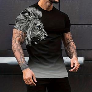 Subilier Leeuwenpatroon Print Heren Vintage T-shirt Gradiënt Grafische Tee Heren Zomer Buiten Casual Mannelijke Kleding Korte Mouw Top Voor Man 2XL