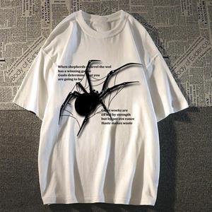 VIYOO 2024 Spring And Summer New Trendy American Hip-hop Retro Short-sleeved Loose Casual Spider Print T-shirt Men's Large Size S-3XL L zwart