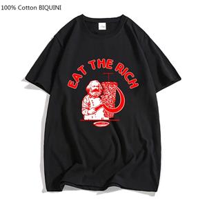 Planet clothing wholesale Doner Kebab T-shirt Eat The Rich Letter Print T-shirts Basic Unisex Zomer Tee Tops O-hals Casual Korte Mouw Shirt 100% Katoen XS zwart