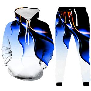 Shen Ou Herenmode Cool Lightning Print 3D Trainingspakken Crewneck Sweatsh S