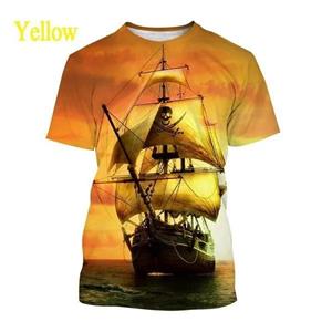 Kukebang Nieuwe 3D-print piratenschip print T-shirts heren casual korte mouwen persoonlijkheid coole straat stijl T-shirt top oversized T-shirts S
