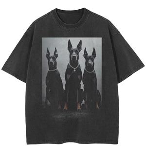 AKIN QUARTER 24 Streetwear Dobermann Grafisch Gewassen Zwart T-shirt Katoen Unisex Tops Tees Zomer Korte Mouwen T-shirt S zwart