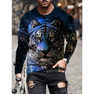 HerSight Heren 3D Digitaal Tijger- en Waterdruppelspatroon Print Ronde Hals En Korte Mouw T-shirt Voor Zomerse Buitenactiviteiten, Nieuwe En Chique Tops Voor Heren S