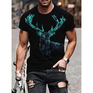 WowClassic Gestreepte patroon T-shirts Zomer Beer Hert Dier T-shirts Heren Streetwear 3D Print T-shirt Mode O Hals Korte Mouw Tops S zwart
