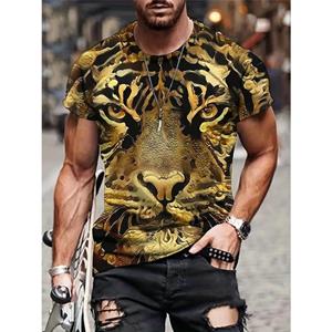 HerSight Heren 3D tijgerprint korte mouwen ronde hals T-shirt - Ademend casual mode T-shirt voor buiten weekendkleding - Machinewasbaar, polyester gebreide stof S