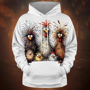 ETST WENDY 05 Grappige herenhoodie met dierenprint, kippenprint, zomers casual, korte mouwen, T-shirt met capuchon, street fashion, oversized kleding voor heren XL