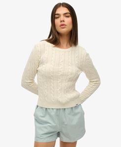 Superdry Vrouwen Essentials Kabeltrui met Dunne Kabels Crème