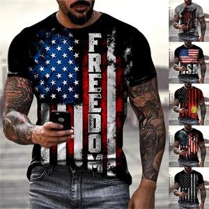 Plus Size FUGUIS 3D-geprinte T-shirt met Amerikaanse vlag voor heren, gepersonaliseerd hipster-shirt met korte mouwen en retro-look, streetwear-shirt voor heren met oversized tee-tops S