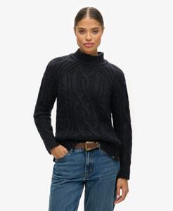 Superdry Vrouwen Gebreide Kabeltrui met Hoge Hals Blauw