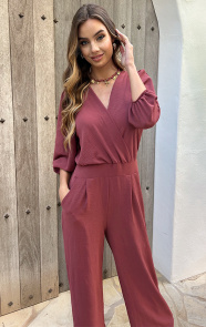 Jurkjes Dubai Jumpsuit V-Hals Elsa Dust Pink