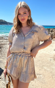 Jurkjes Pofmouwen Top Met Ruffle Demi Metallic Goud