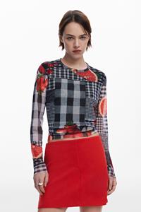 Desigual Vichy tule T-shirt met fruitprint - BLACK