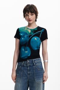 Desigual Perkins-kraag T-shirt met kersen - BLACK