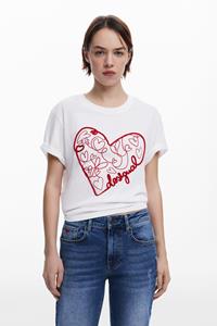 Desigual T-shirt met koord en hartjes - WHITE