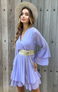 Jurkjes V-Hals Ruffle Jurk Dewy Lila