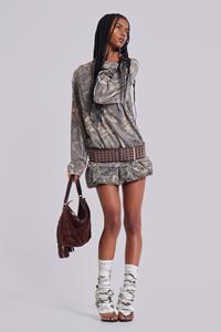 Jaded London Woodland Camo Waffle Long Sleeve Top