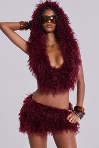 Jaded London Haka Mongolian Faux Fur Backless Top in Wine