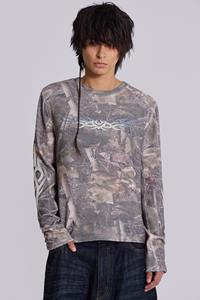 Jaded Man Woodland Camo Tattoo Applique Top