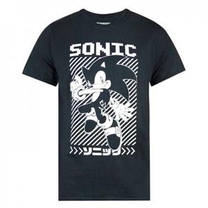Sonic The Hedgehog Heren Japanse poster T-shirt XL zwart