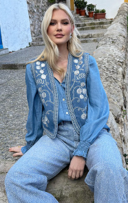 The Musthaves Flower Pailletten Gilet Denim