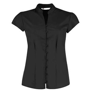 Kustom Kit Dames popeline mandarijnkraag getailleerde bloes met kapmouwen