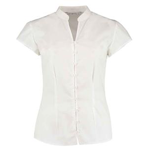 Kustom Kit Dames popeline mandarijnkraag getailleerde bloes met kapmouwen
