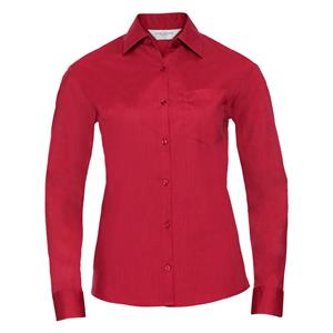 Russell Athletic Dames klassiek polycotton easy-care shirt met lange mouwen