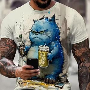 ETST 005 Zomer Heren T-shirt Korte Mouw Dierenprint Casual O-hals Oversized Trui Mode Streetwear Herenkleding Katten T-shirts S