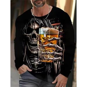 ETST 012 Heren Lang T-shirt Voor Heren Horror Schedel 3D Print Heren Tops Zomer Nieuw Heren Pullover Top Casual Herenkleding S
