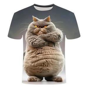 ETST 005 Grappig kattenpatroon T-shirt voor mannen Persoonlijkheidsdier 3D-geprinte T-shirts Zomer Losse tops met korte mouwen Casual ronde hals T-shirts S