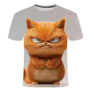 ETST 07 Grappig kattenpatroon T-shirt voor mannen Persoonlijkheidsdier 3D-geprinte T-shirts Zomer Losse tops met korte mouwen Casual ronde hals T-shirts L