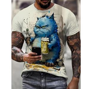 ETST WENDY 05 Zomer Heren T-shirt Korte Mouw Dierenprint Casual O-hals Oversized Trui Mode Streetwear Herenkleding Katten T-shirts S