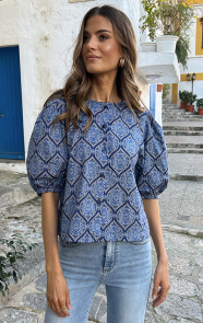 The Musthaves Katoenen Paisley Pofmouwen Blouse Navy