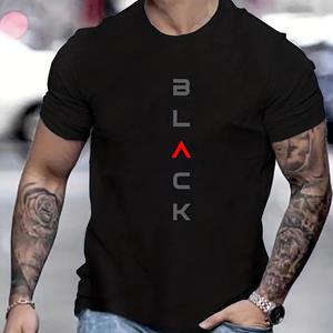 ETST 005 Men's Summer Casual Loose Size 100% Cotton Black Print Round Neck Short Sleeve T-shirt Top S