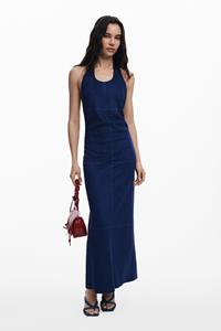 Desigual Suède jurk met open rug - BLUE