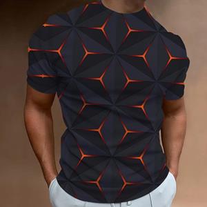 Xuhaijian02 Retro Zomer Heren Luxe Ronde Hals T-shirt Met 3D Geometrisch Patroon Patchwork Print Casual Polyester Korte Mouwen S