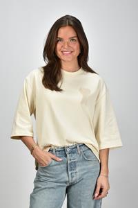 Ami Paris t-shirt half lange mouw en geborduurd logo white cream