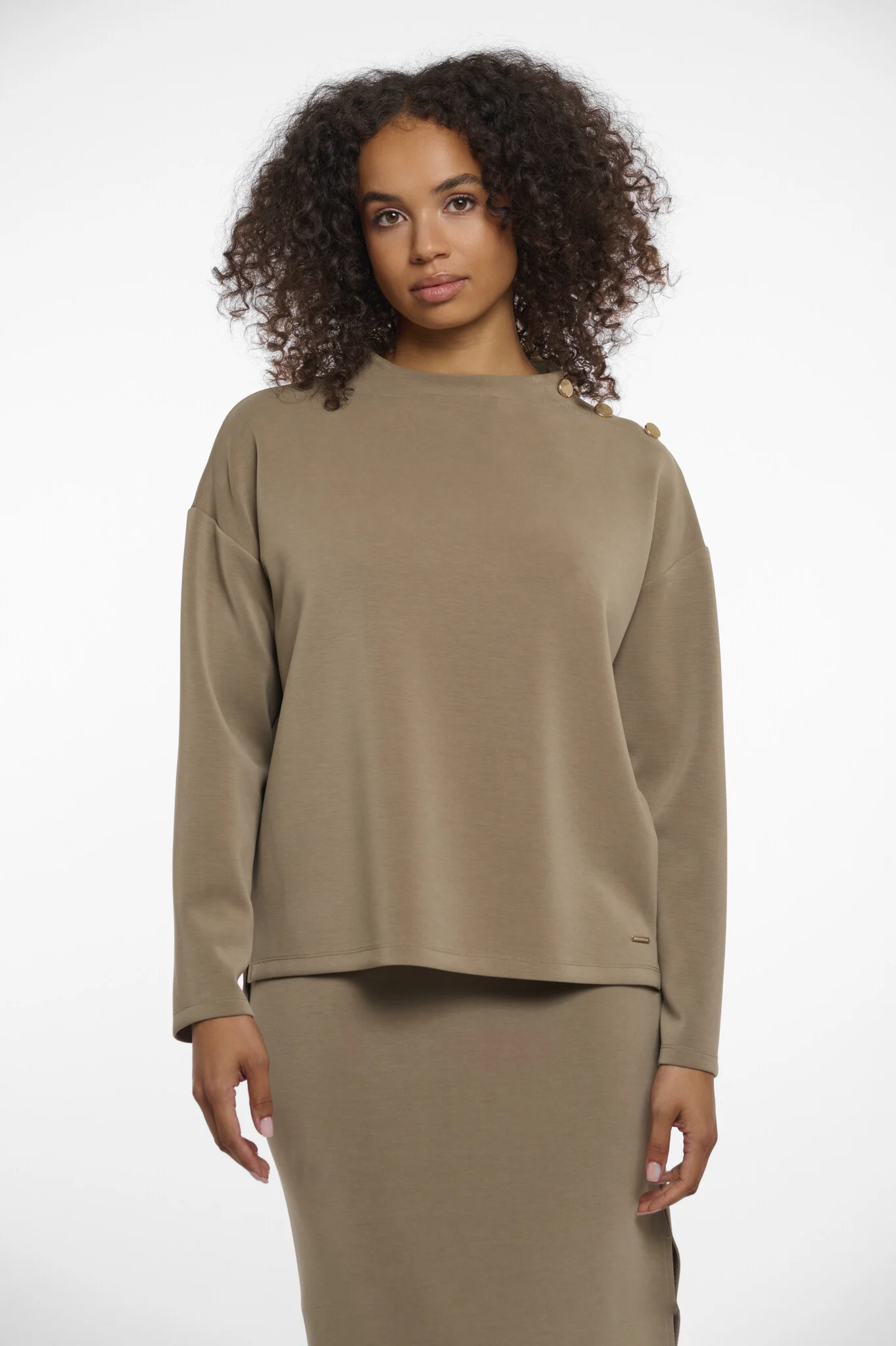 Rino & Pelle Hanne.7002521 rino en pelle wide top long sleeves mock neck dark khaki