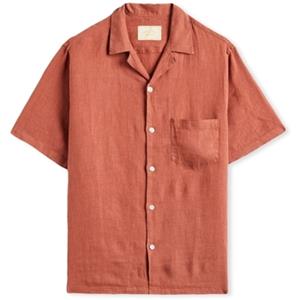 Portuguese Flannel Overhemd Lange Mouw  Linen Camp Collar Shirt - Terracota