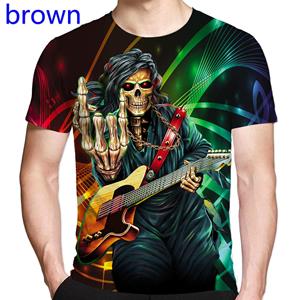 Subilier Mode Schedel Bedrukt 3d T-shirt Korte Mouw Hip Hop Rap Rock Punk Muziek Stijl Grappige Hipster Shirts Gothic Death God Tops XS zwart