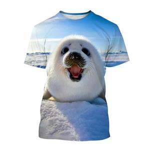 Chengyu Zomer Mannen Leuk Schattig Dier Zeehond 3d Geprint T-shirt Mode O Kraag Korte Mouw Losse Persoonlijkheid Ademend Plus Size Tops XS