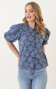 Jurkjes Katoenen Puff Sleeve Blouse Ines Blauw
