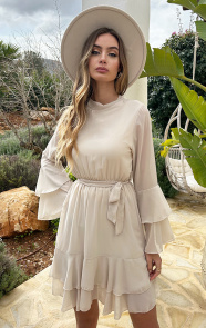 Jurkjes Elegant Ruffle Jurk Suus Beige