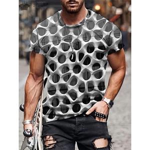 ETST 005 Heren 3D-geprinte abstracte hiphoptrend visuele illusie korte mouwen T-shirt modetop gradiënt Harajuku straatkleding T-shirts S
